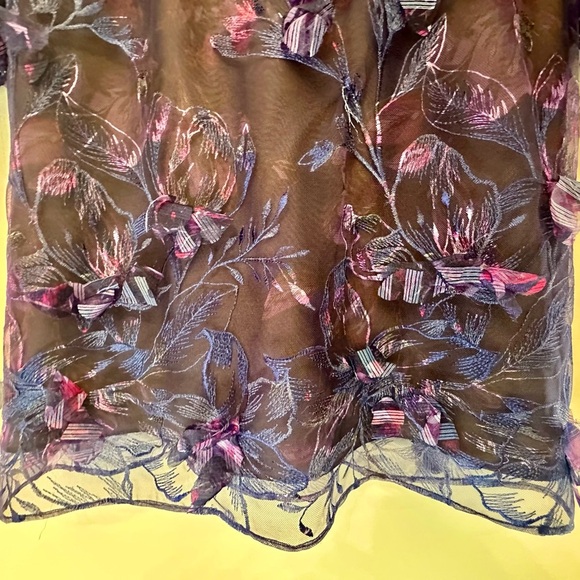 Marchesa Notte Purple & Pink Floral Illusion Long Sleeve Dress Size 4 - Picture 7 of 8